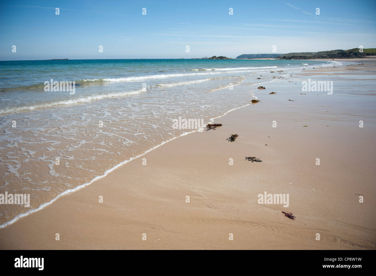 Die plage de Longchamp in Saint-Lunaire, einem Badeort zwischen St-Briac und Saint-Malo an der Nordküste der Bretagne Stockfoto