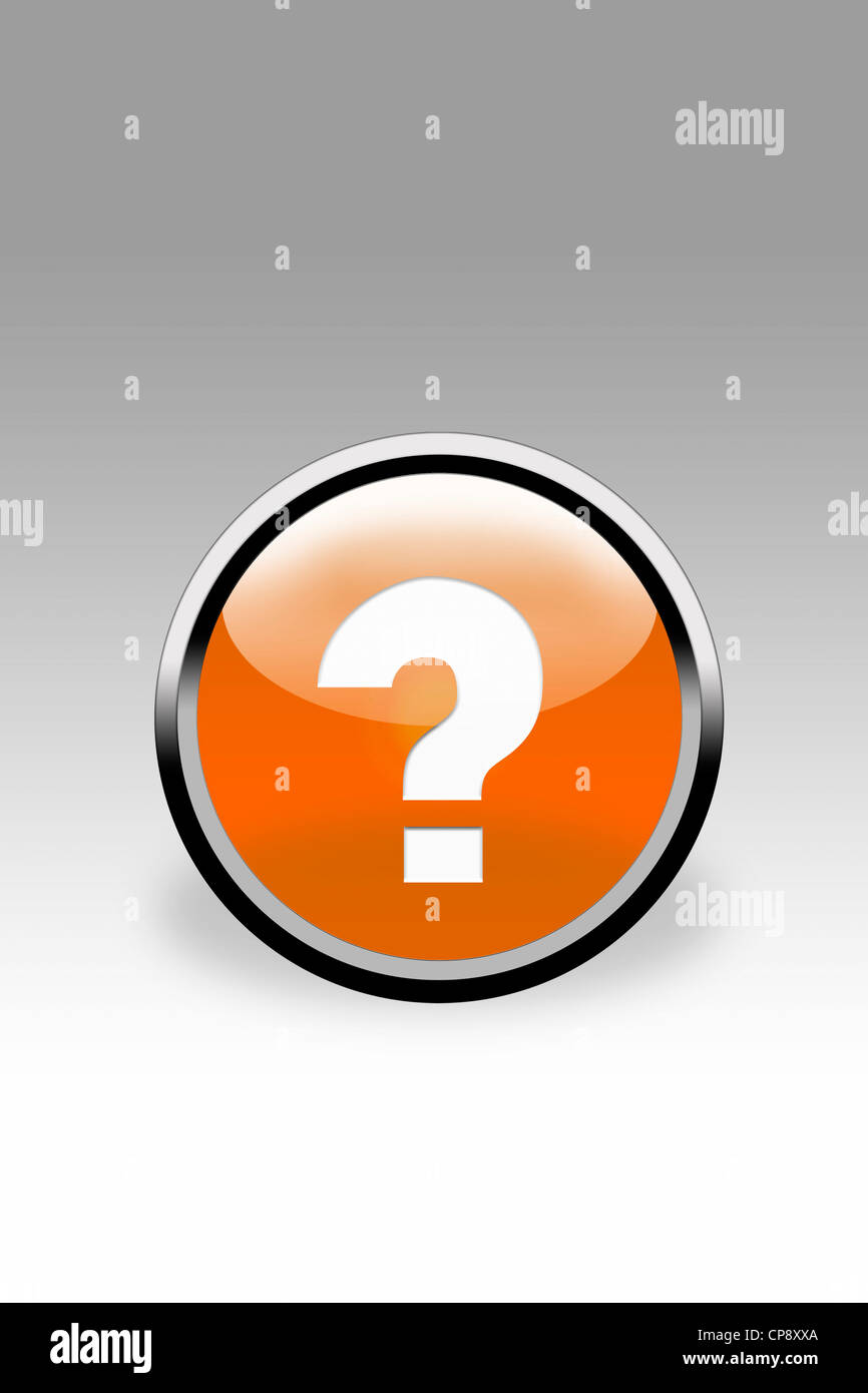 Orangefarbene Schaltfläche mit Fragezeichen Zeichen, Nahaufnahme Stockfoto