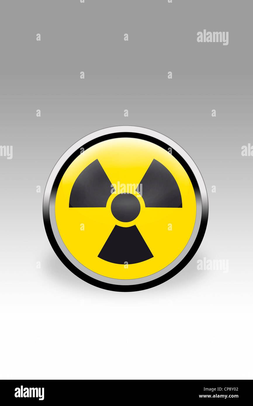 Gelbe Taste zeigt Kernkraft Zeichen, Nahaufnahme Stockfoto