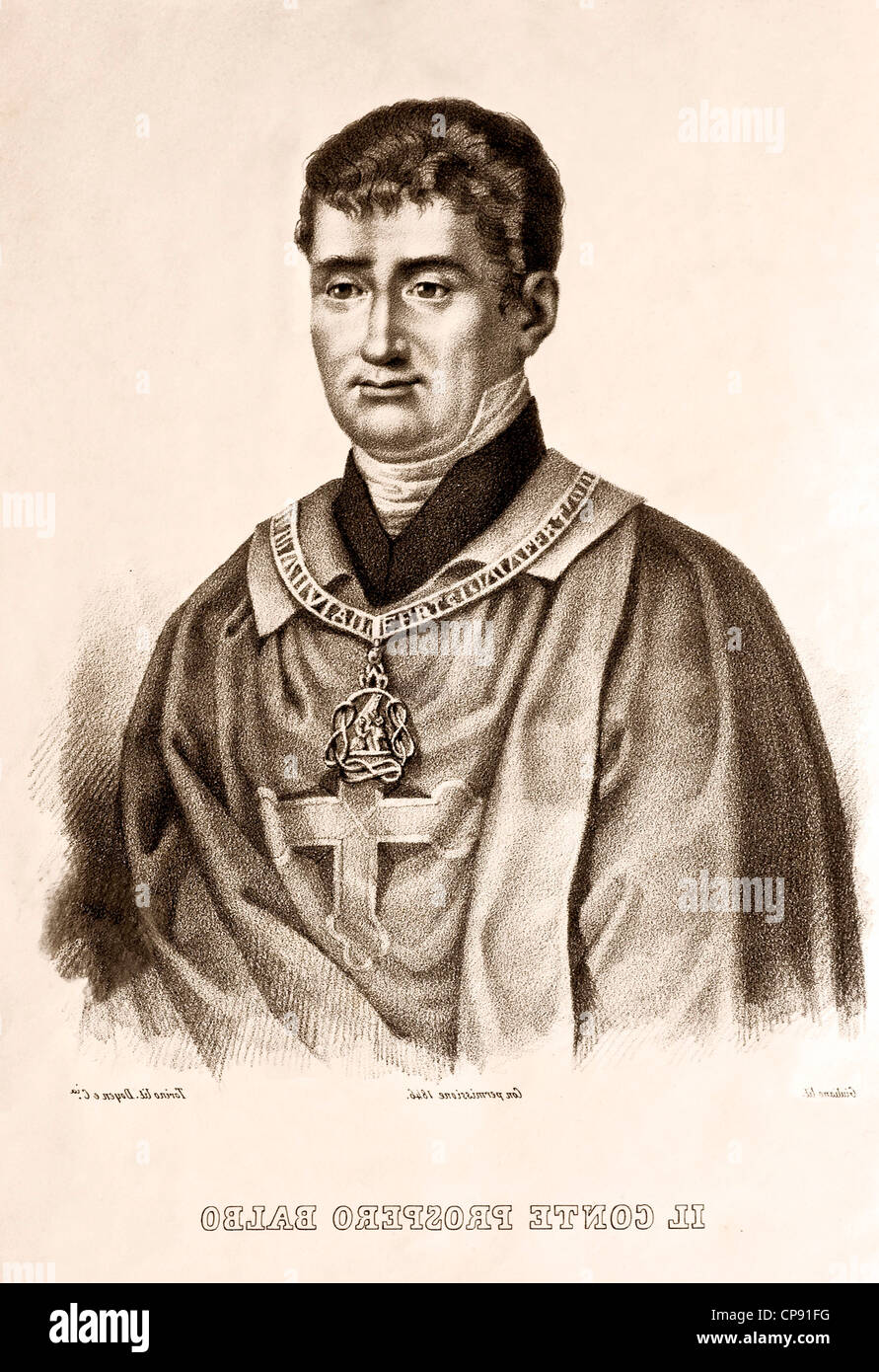 Lithographie von Graf Prospero Balbo, (Turin, 1. Juli 1762 - Turin, 14. März 1837) gedruckt in1846 Stockfoto