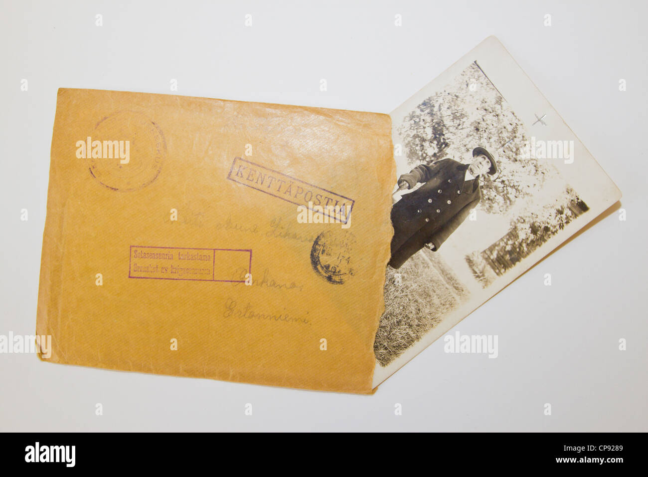 Alter Brief und Bild Stockfoto