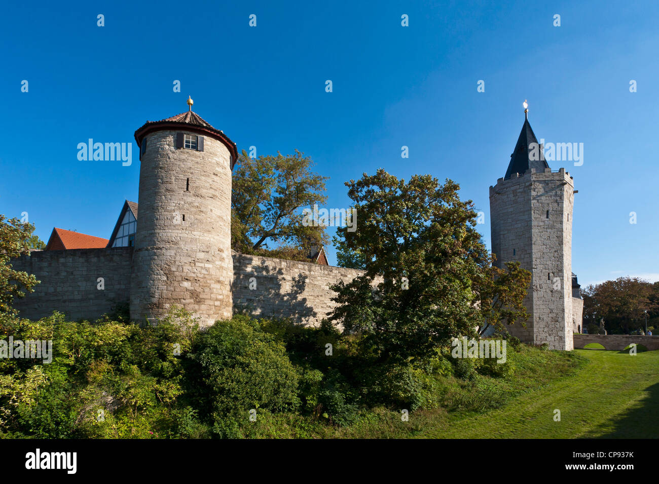 Deutschland, Thüringen, Muhlhausen, Blick auf die Stadtmauer Stockfoto