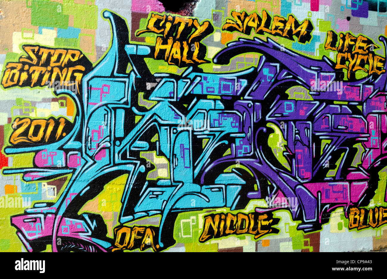 Graffiti Kunst Wandmalereien in Seattle Washington USA Stockfoto