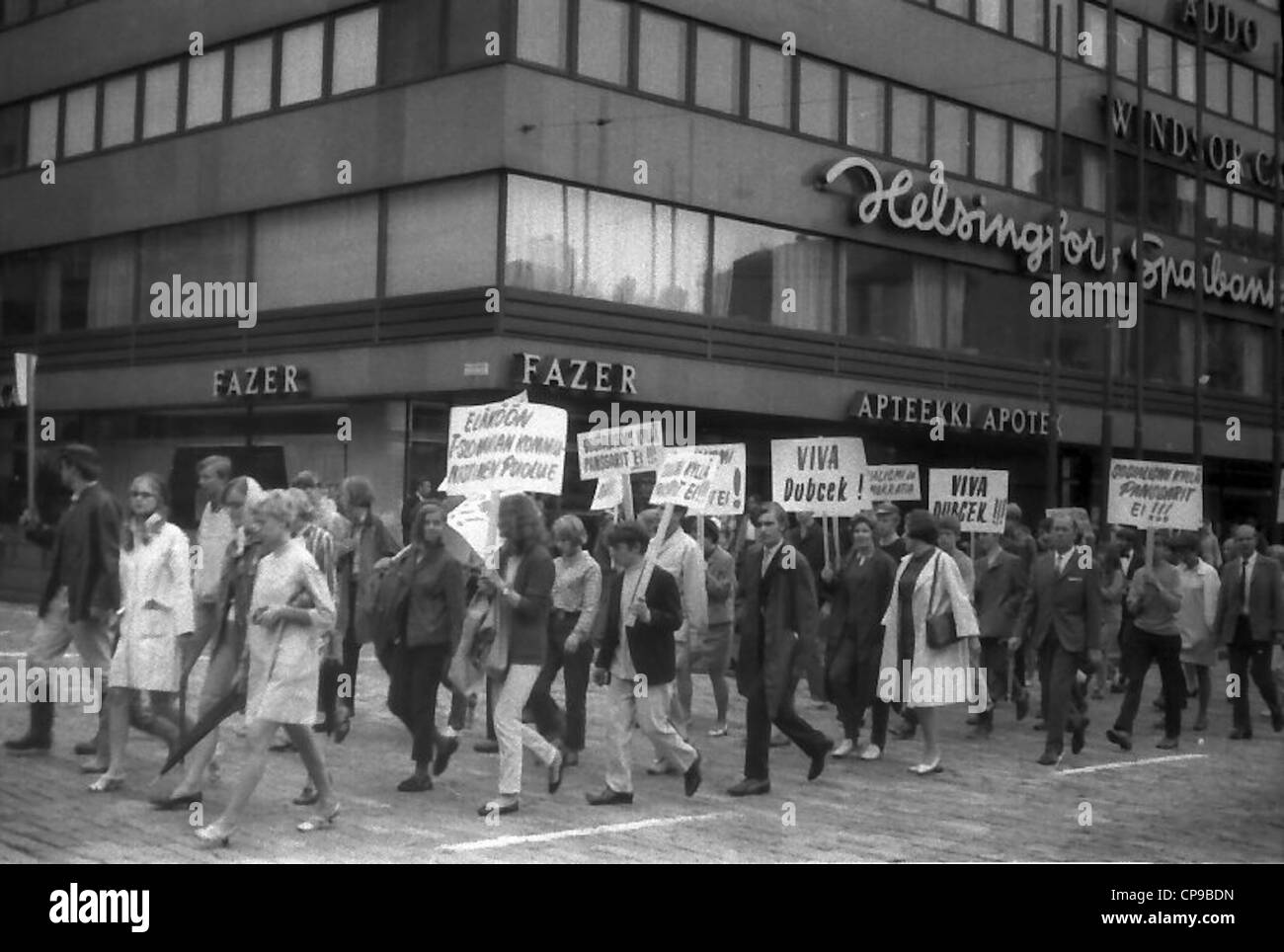 Demonstration in Helsinki gegen den Einmarsch der Tschechoslowakei im August 1968 Stockfoto