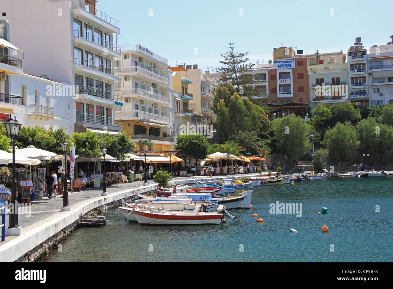 See-Überlieferung, Agios Nikolaos, Golf von Mirabello, Lasithi, Kreta, Griechenland, Mittelmeer, Europa Stockfoto