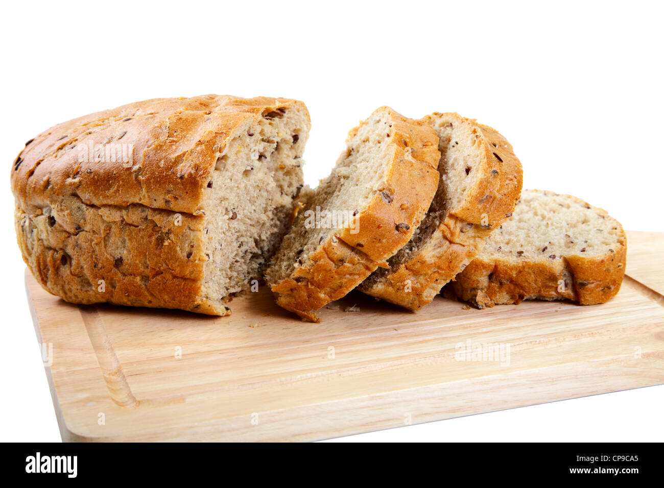 Das geschnittene Brot mit Reflaction isoliert auf weiss Stockfoto