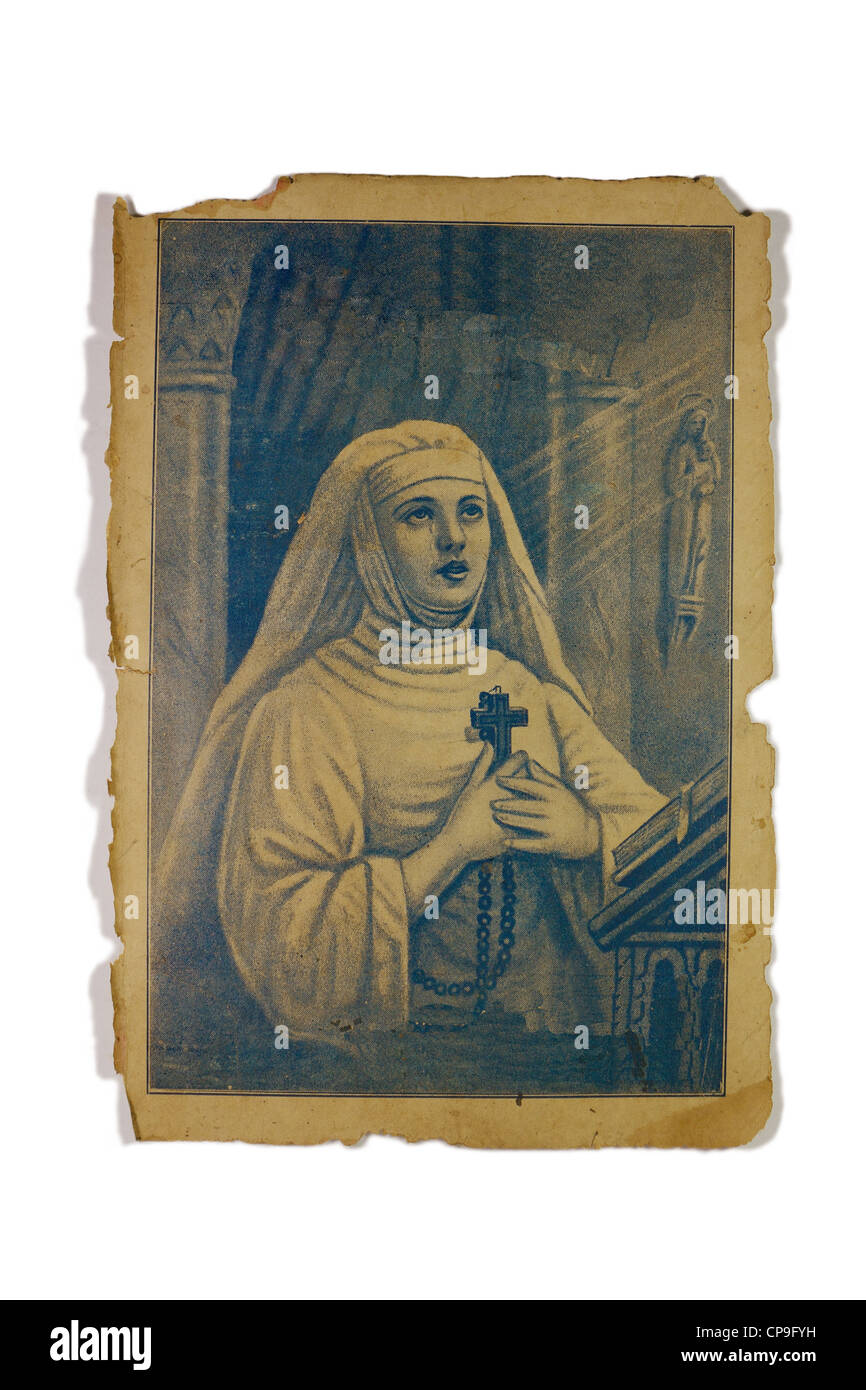Jahrgang, die Zeichnung einer Nonne mit Rosenkranz, beten. Stockfoto