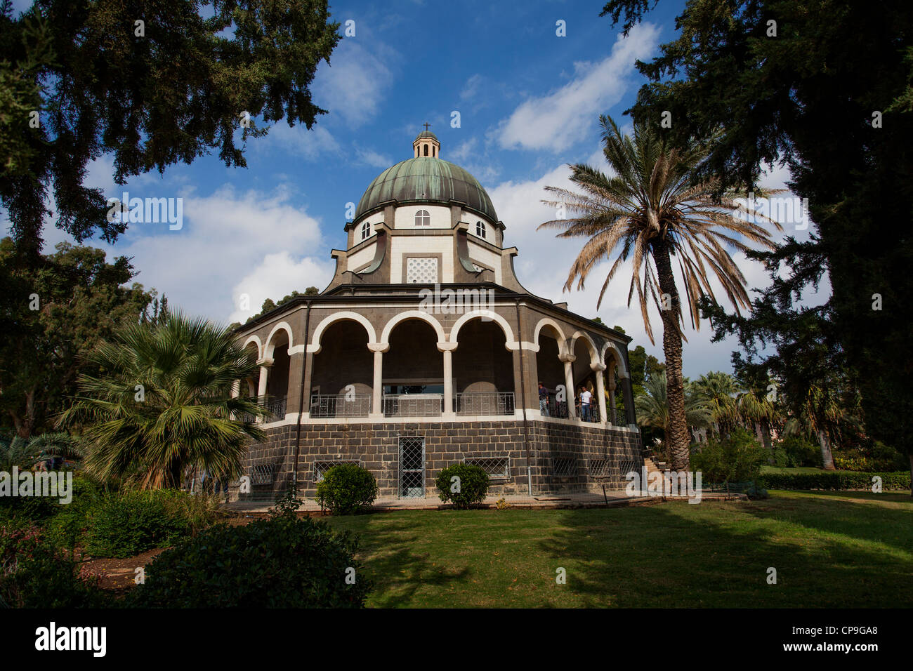 Römisch-katholische Kapelle auf den Mount Seligpreisungen in der Nähe von See Genezareth und See Genezareth. Israel Stockfoto