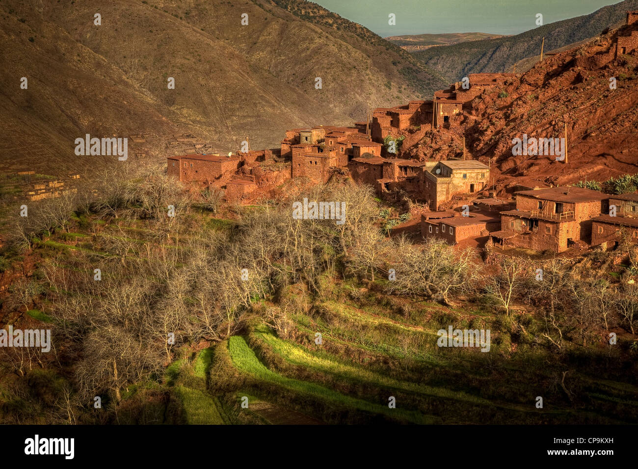 Berber-Dorf, Azzaden Tal, Toubkal-Nationalpark, hoher Atlas, Marokko Stockfoto