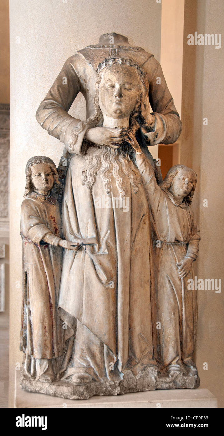 St. Valerie hielt ihren Kopf in seine Hände, begleitet von zwei Engeln Nivernais letzten Drittel des fünfzehnten Jahrhunderts Frankreich Französisch Stockfoto