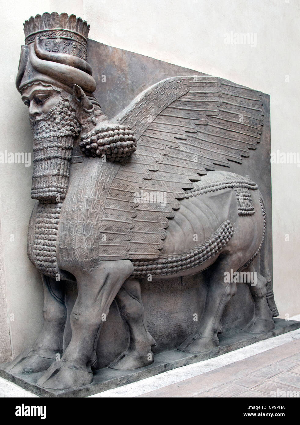 Geflügelten menschlichen Leitung Bull Neo-assyrischen Palast von Sargon II 721-705 v. Chr. gate Khorsabad alten Dur Sharrukin Assyrien Irak Stockfoto