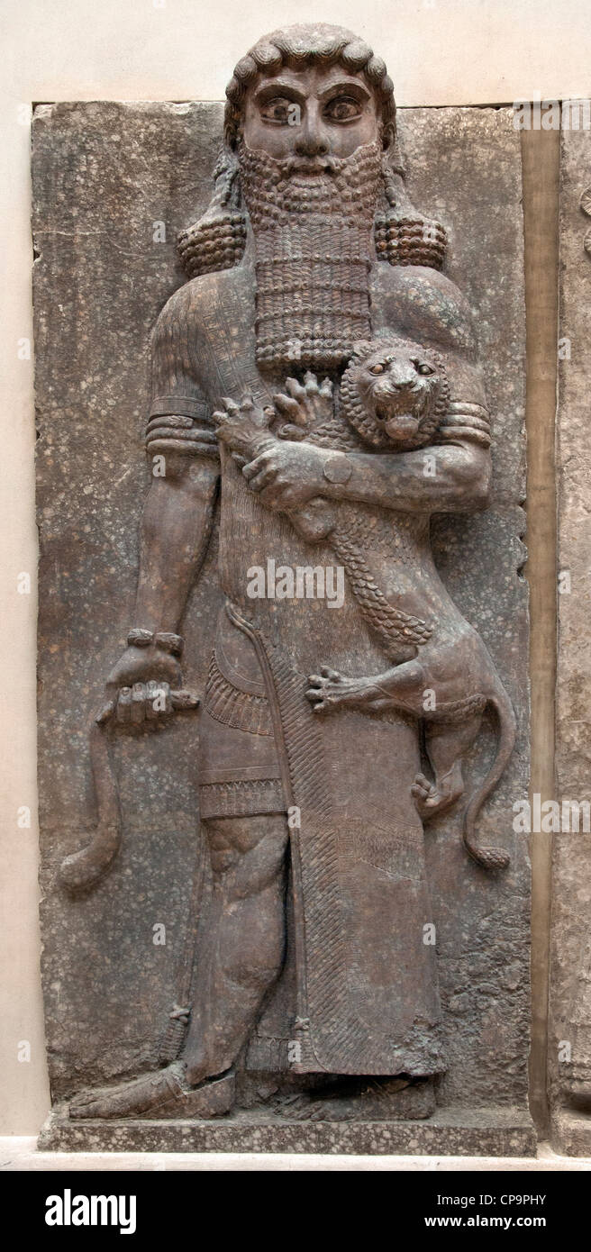 Held mastering ein Löwe Neo assyrischen Palast von Sargon II 721-705 v. Chr. Khorsabad alten Dur Sharrukin Assyrien Irak Stockfoto