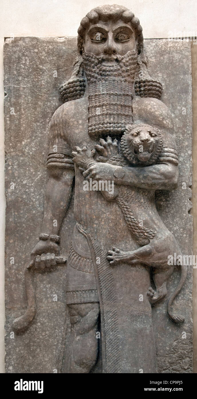 Held mastering ein Löwe Neo assyrischen Palast von Sargon II 721-705 v. Chr. Khorsabad alten Dur Sharrukin Assyrien Irak Stockfoto