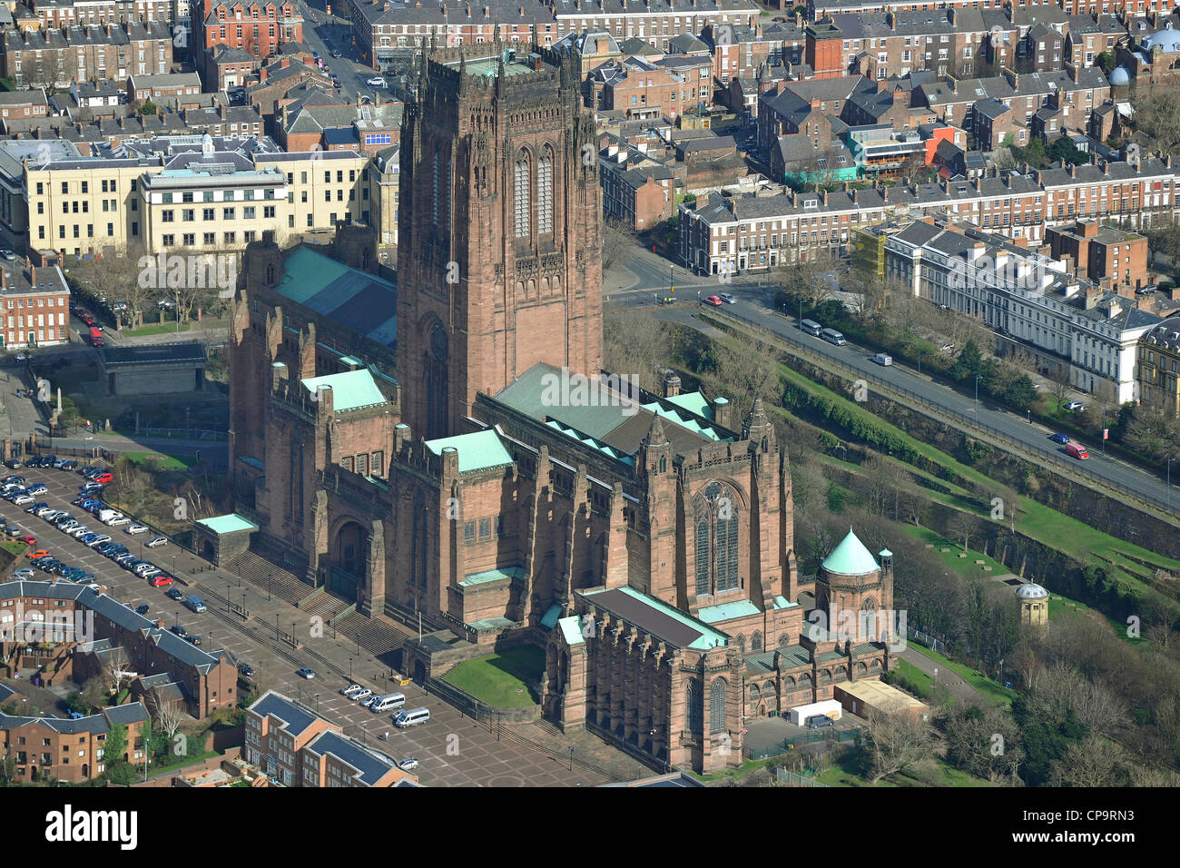 Luftbild der Liverpool Cathedral Stockfoto