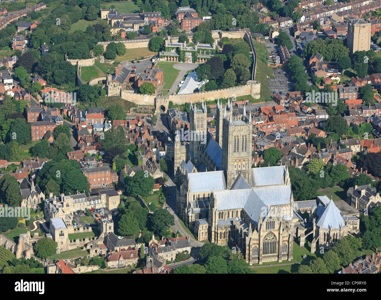 Luftaufnahme von Lincoln Kathedrale und das Schloss Stockfoto