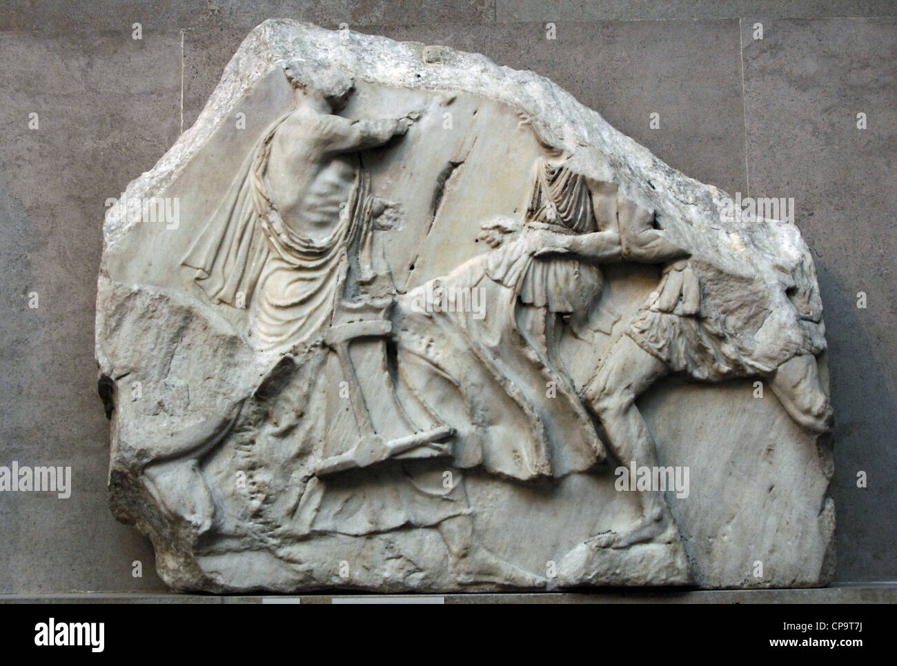 Griechische Kunst. Griechenland. Parthenon (447-438 v. Chr.). Fragment des Nordens Frieses XII. Stockfoto