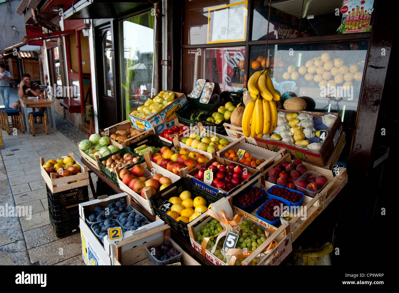 Obstladen in Baščaršija, Sarajevo.Bosnia - Herzegowina. Balkan. Europa. Stockfoto