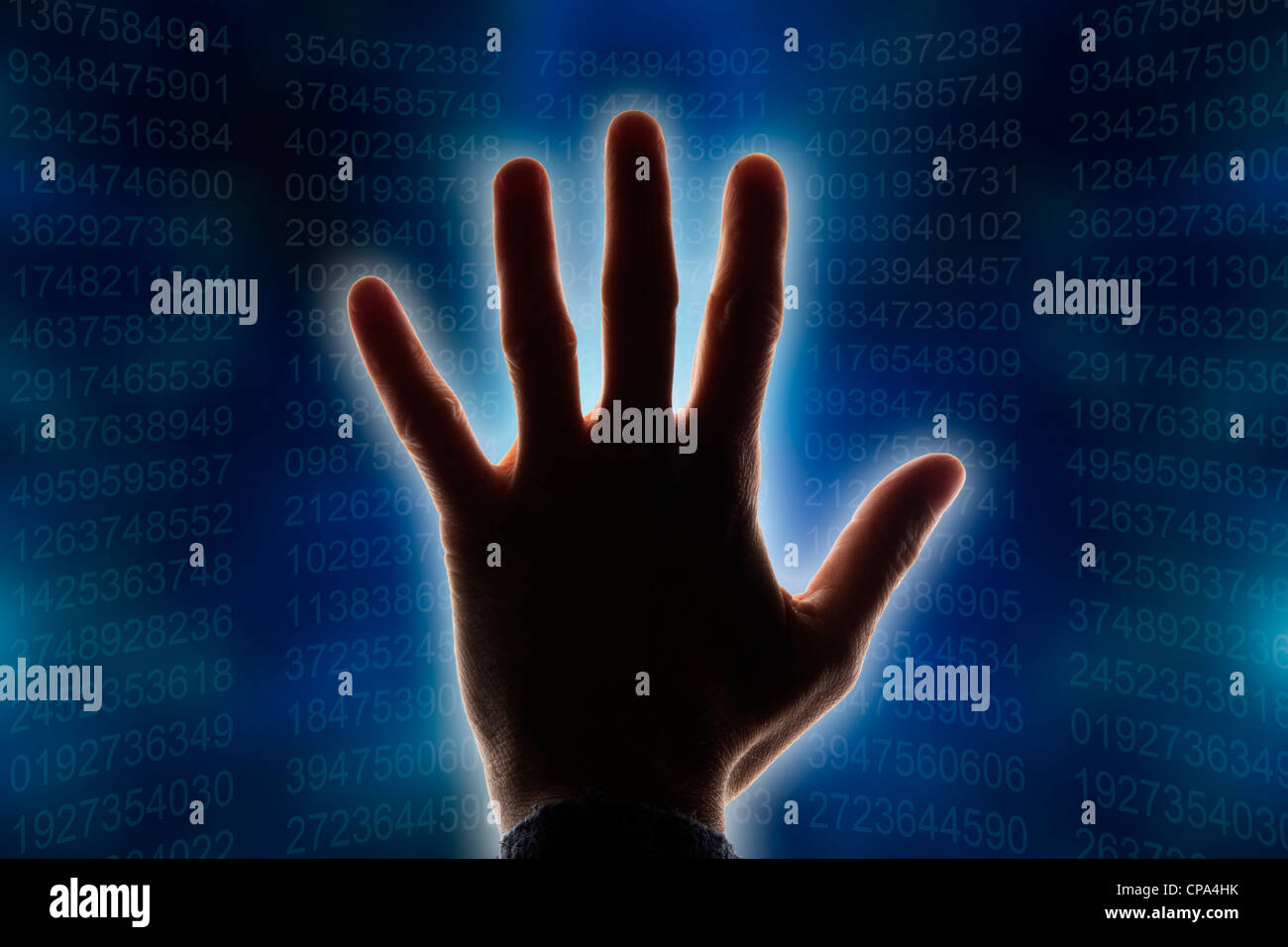 männliche Hand vor Datenbild Stockfoto