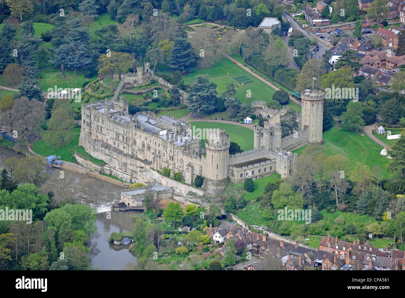 Luftaufnahme von Warwick castle Stockfoto