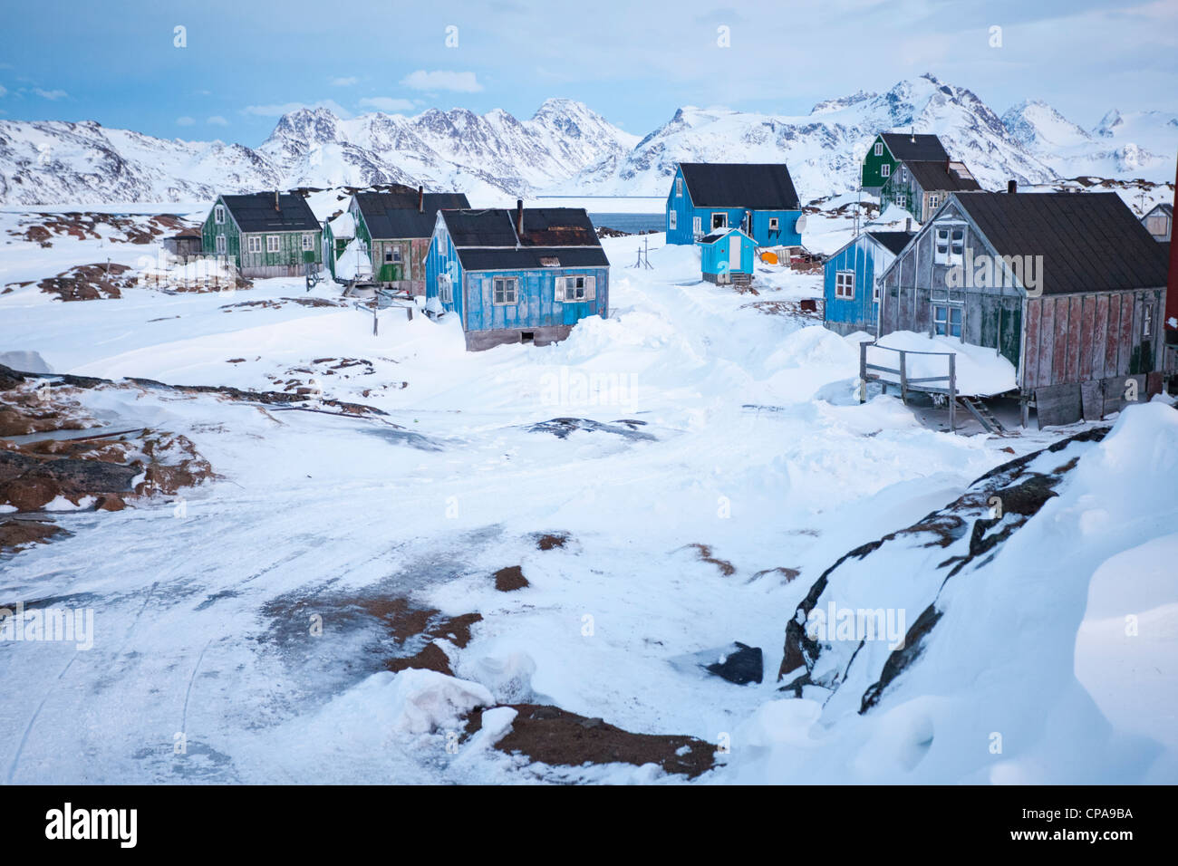 Inuit Dorf von Kulusuk, Grönland Stockfoto