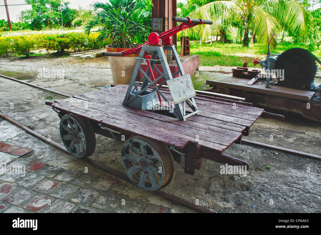 Alte Eisenbahn Draisine-Pumpe Wagen Stockfoto
