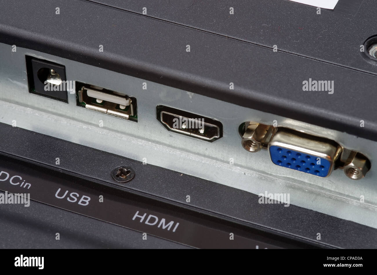 LED TV rückseitige Anschlüsse: VGA und HDMI Stockfoto