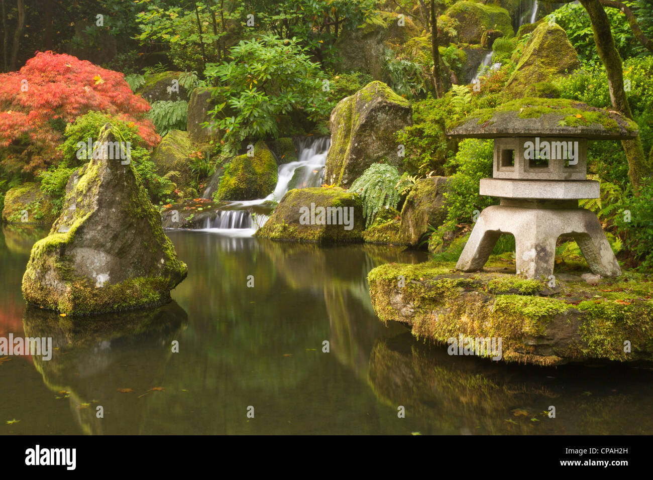 Steinlaterne Am Koi Teich An Der Portland Japanese Garden Oregon