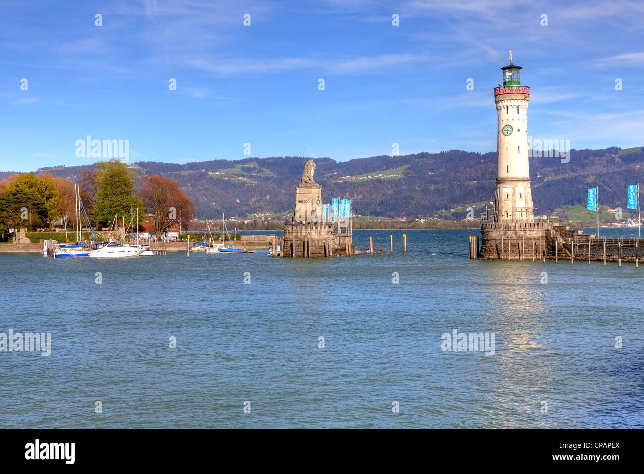 Lindau, Hafen, bayerischem Löwen, Leuchtturm, Bayern, Deutschland Stockfoto