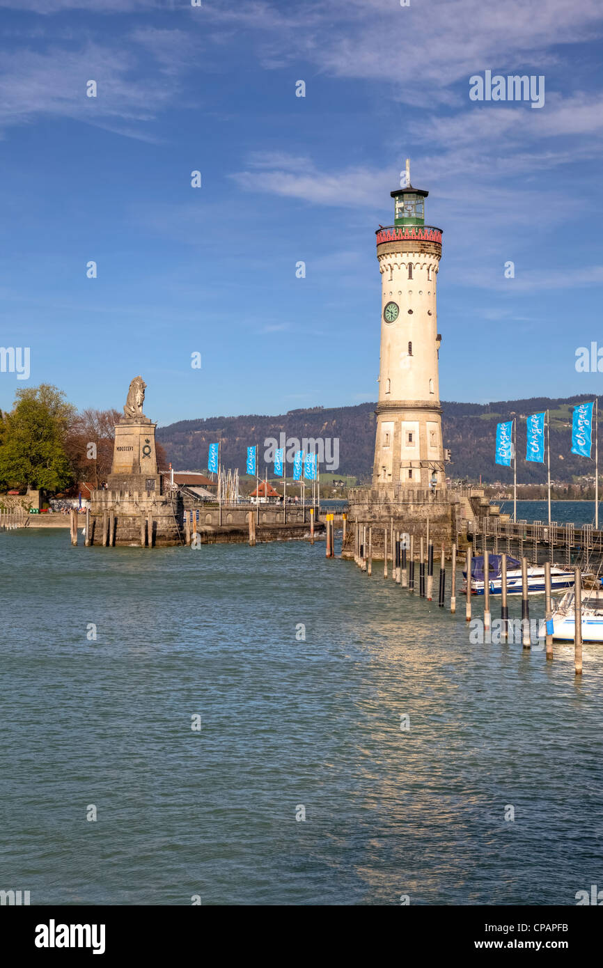 Lindau, Hafen, bayerischem Löwen, Leuchtturm, Bayern, Deutschland Stockfoto