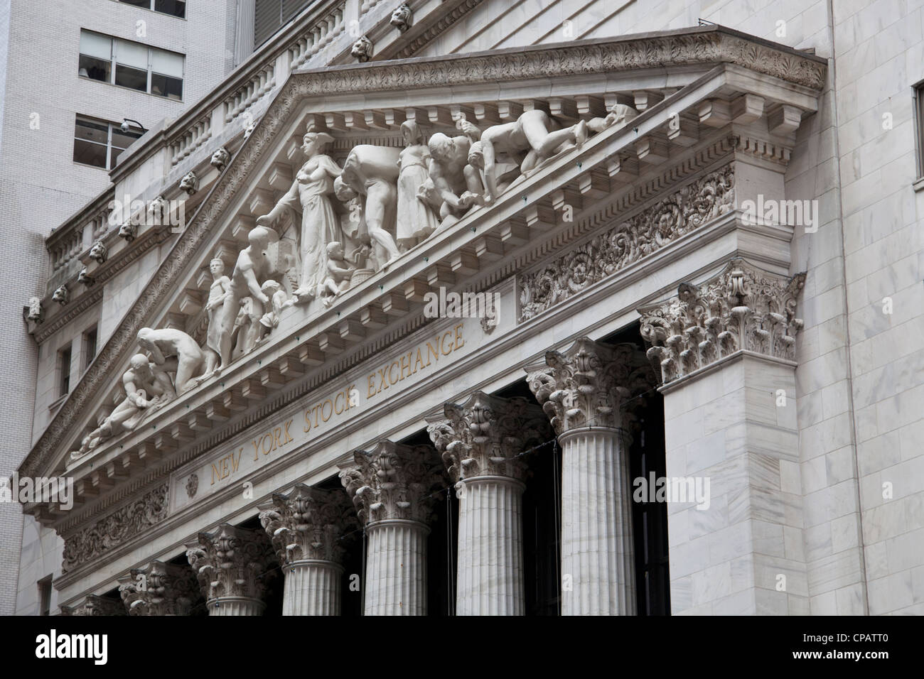 Detail von der New York Stock Exchange an der Broad Street in Manhattan, New York City Stockfoto