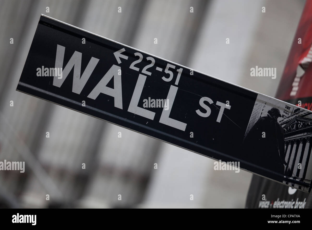 Wall Street unterzeichnen vor der New York Stock Exchange in Manhattan, New York City Stockfoto