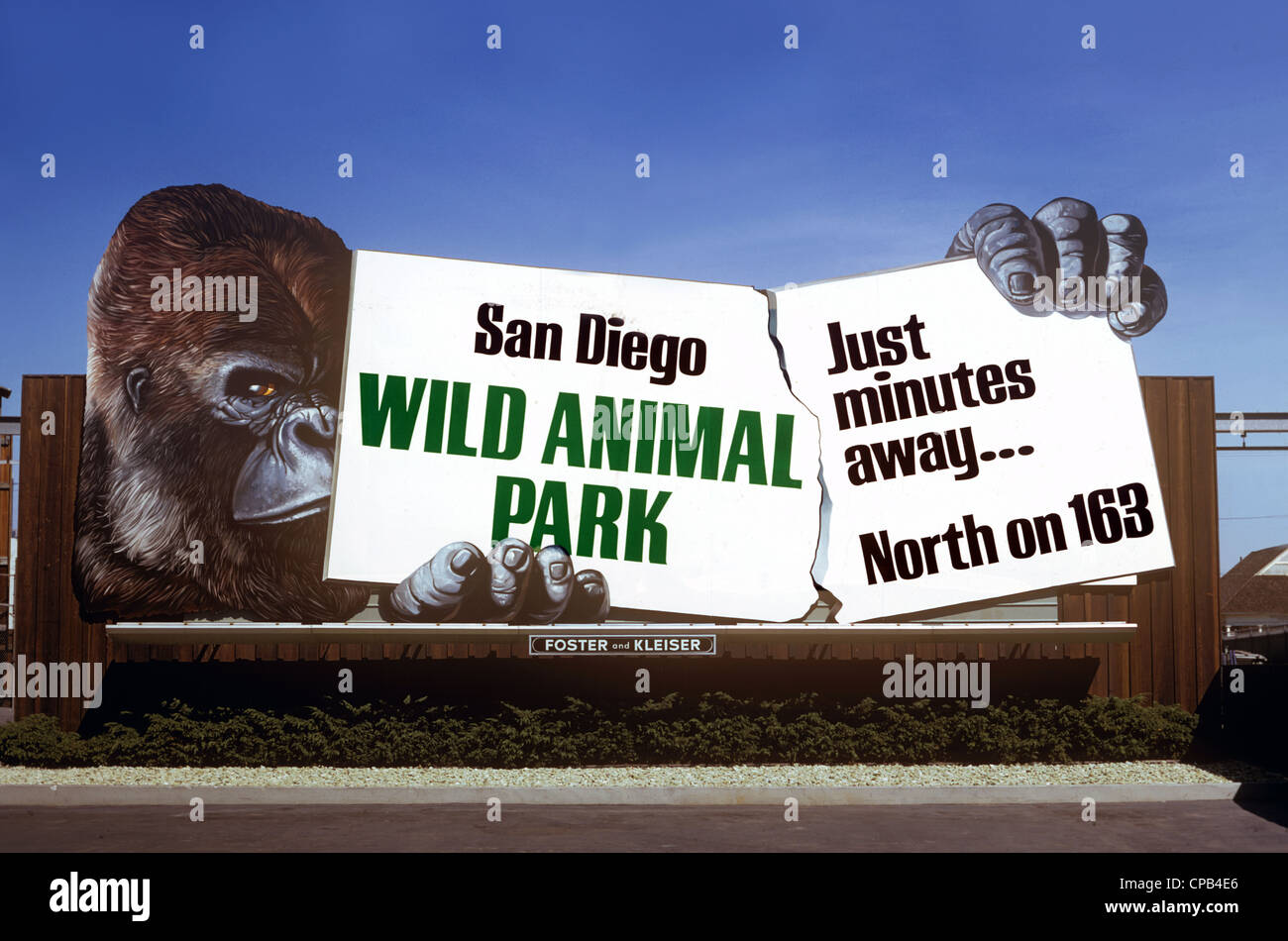 Reklametafel für San Diego Wild Animal Park in Los Angeles, CA Stockfoto