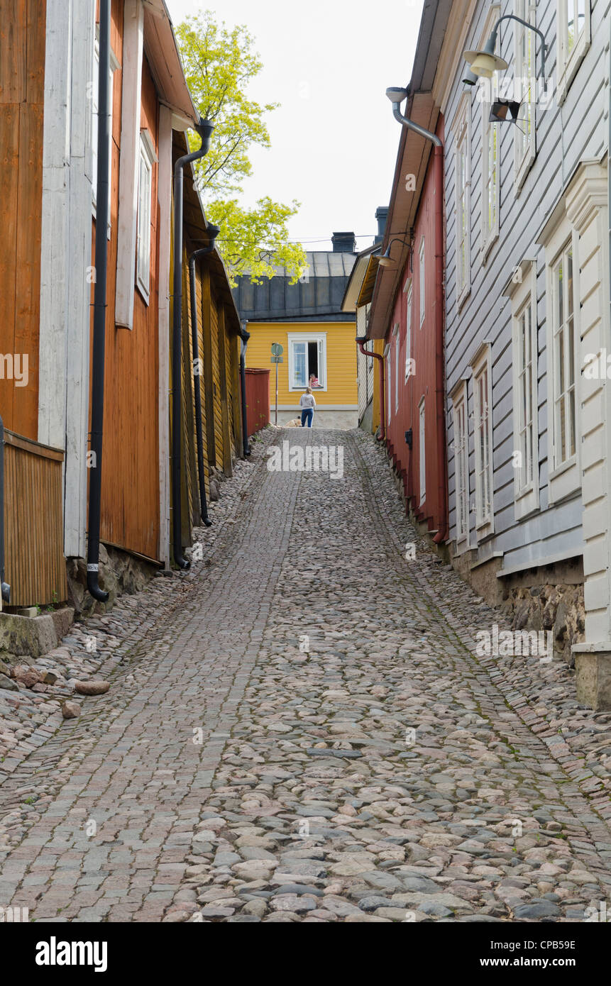 Alte Stadt Holzhäuser in Porvoo, Finnland Stockfoto