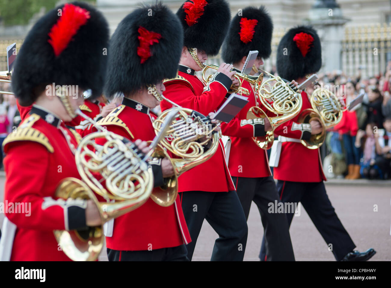 Grenadier Guards Band am Buckingham Palace, London. England. Stockfoto