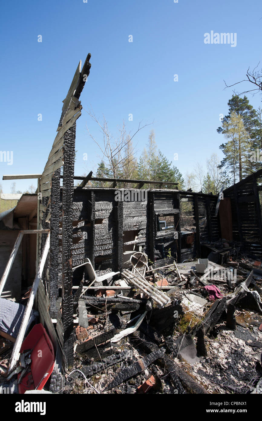 Gebrannte Haus Ruinen, Finnland Stockfoto