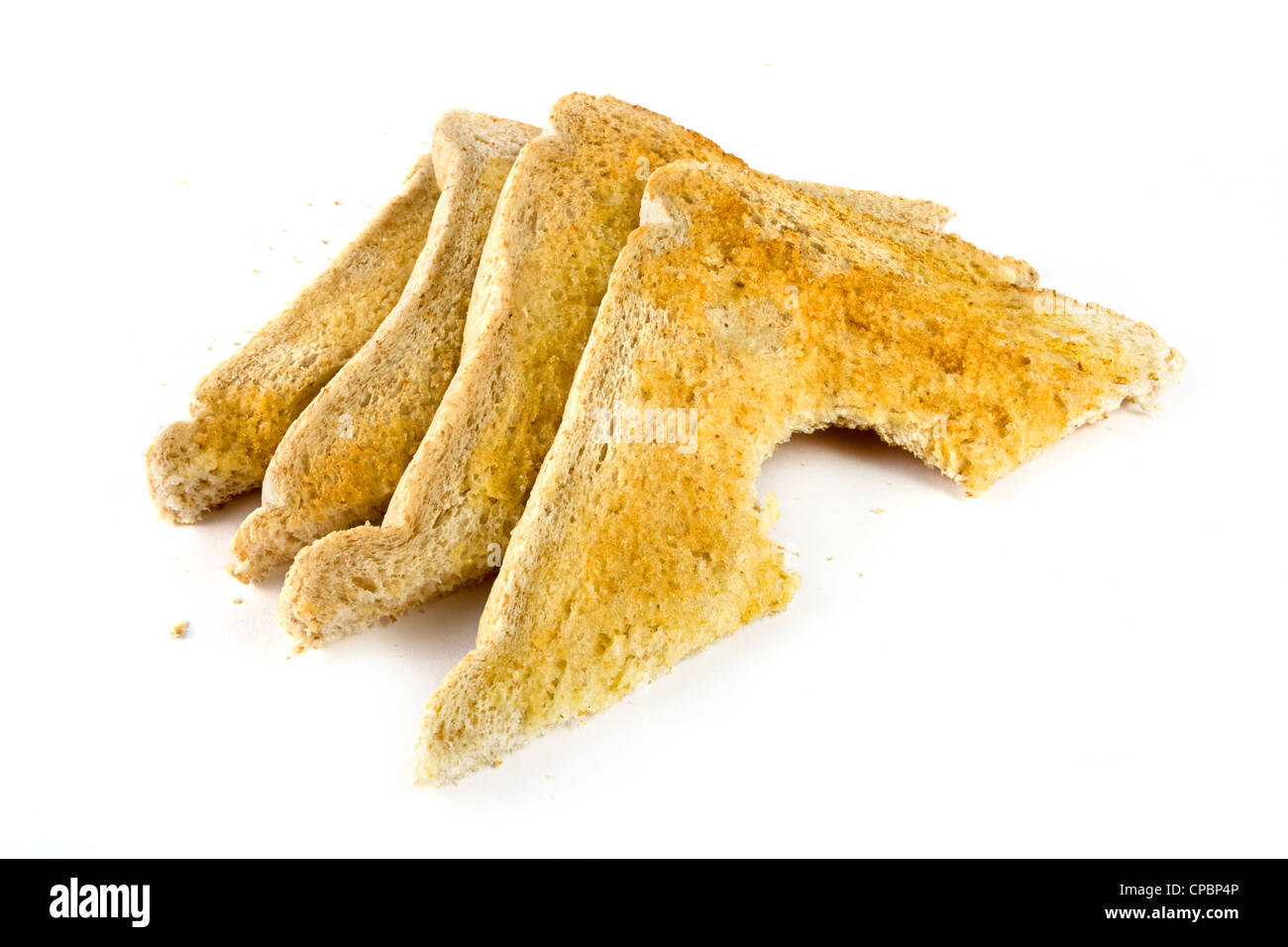 Toastscheiben auf weißem Hintergrund Stockfoto