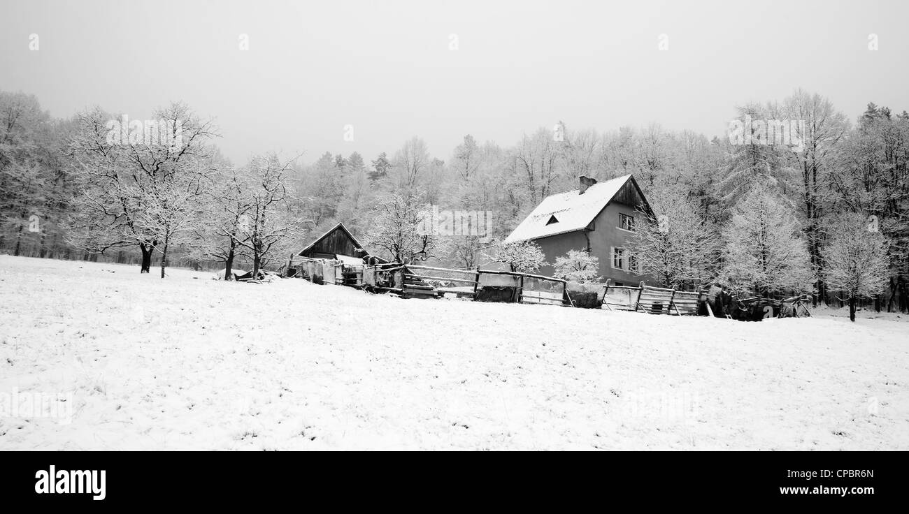 Einfamilienhaus im winter Stockfoto