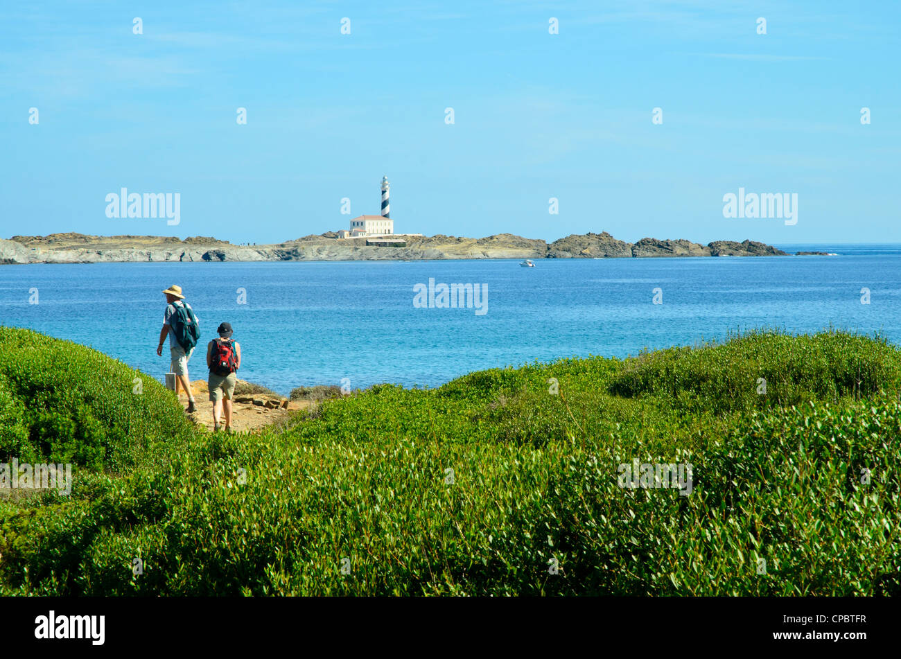 Vorbeiströmten in Richtung zum Leuchtturm am Favàritx auf Menorca auf den Balearen, Spanien Stockfoto