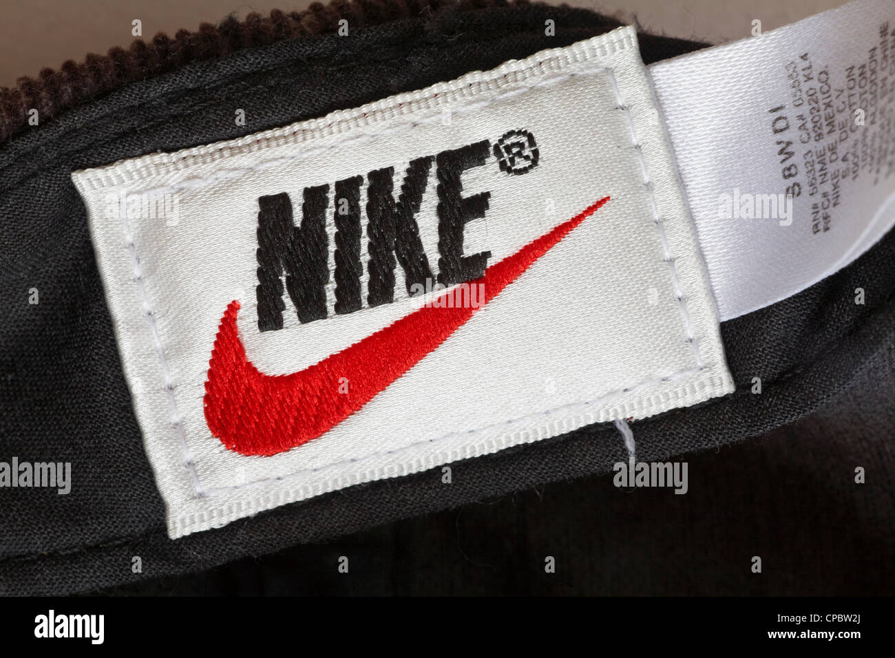 Label in Nike-Baseball-cap Stockfoto