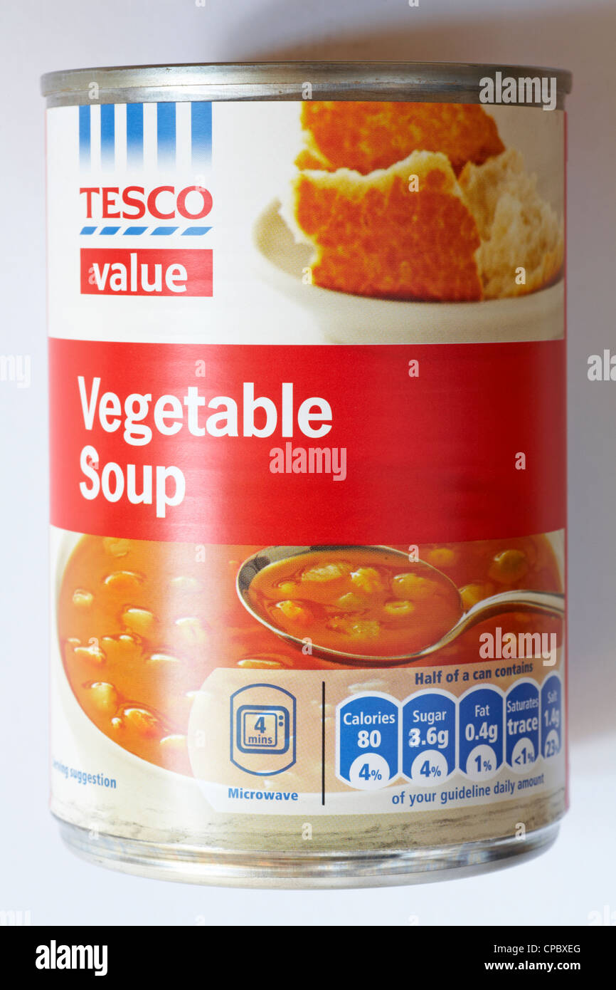 kann der Tesco Value Gemüsesuppe isoliert auf weißem Hintergrund Stockfoto