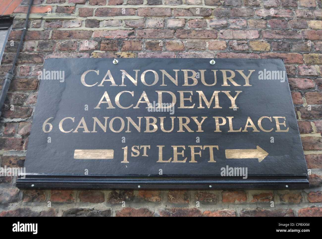 Wegweiser für Canonbury Akademie, ein Tagungs- und Veranstaltungsort, Islington, London, england Stockfoto