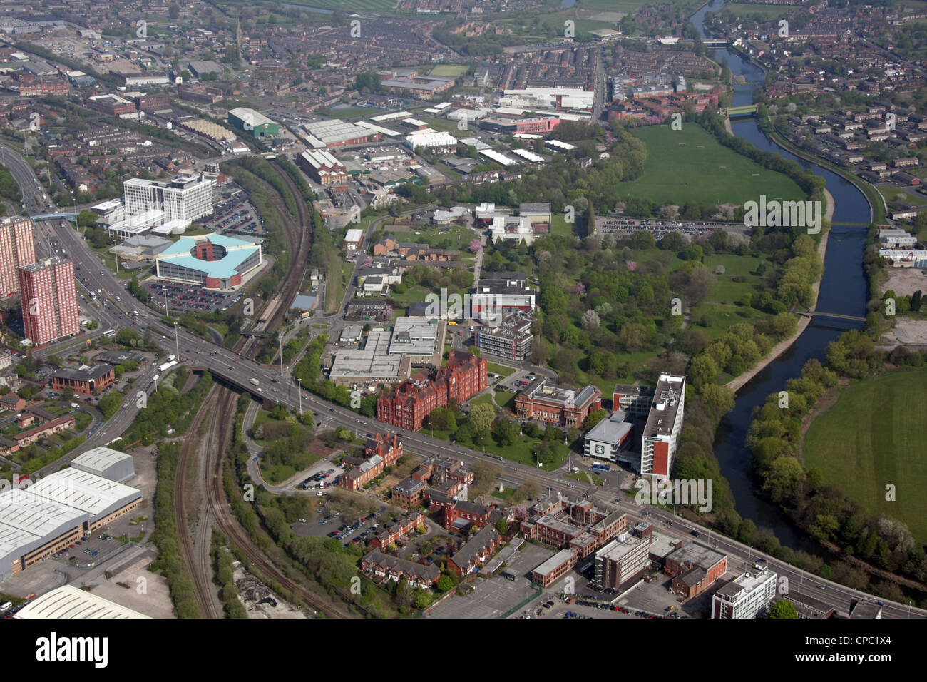 Luftaufnahme der Salford University Stockfoto