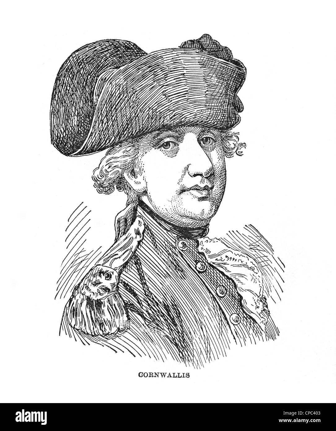 Vintage Gravur von Cornwallis, britischer Soldat. Stockfoto