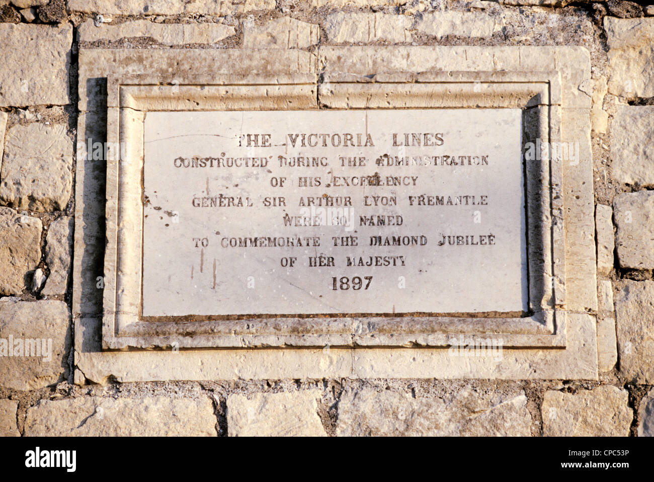 Malta. Plaque Victoria Lines, 1897 zu widmen. Stockfoto