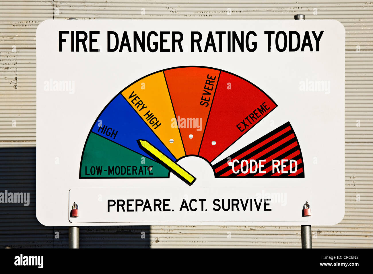 Clunes Australien / The Victorian Land Fire Authority Feuer Gefahr Rating-System. Stockfoto