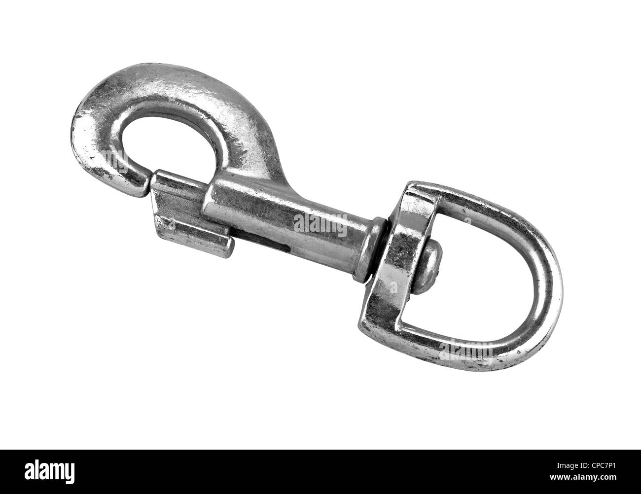 ein Silber Karabiner isoliert auf weißem Hintergrund, Schneidepfad Stockfoto