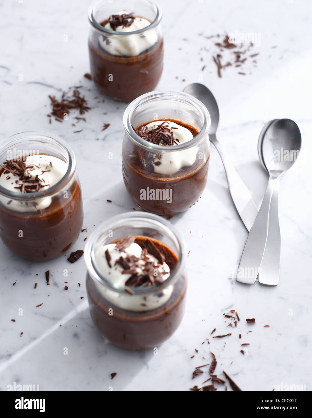 Nahaufnahme eines französischen Schokolade Töpfe Stockfoto