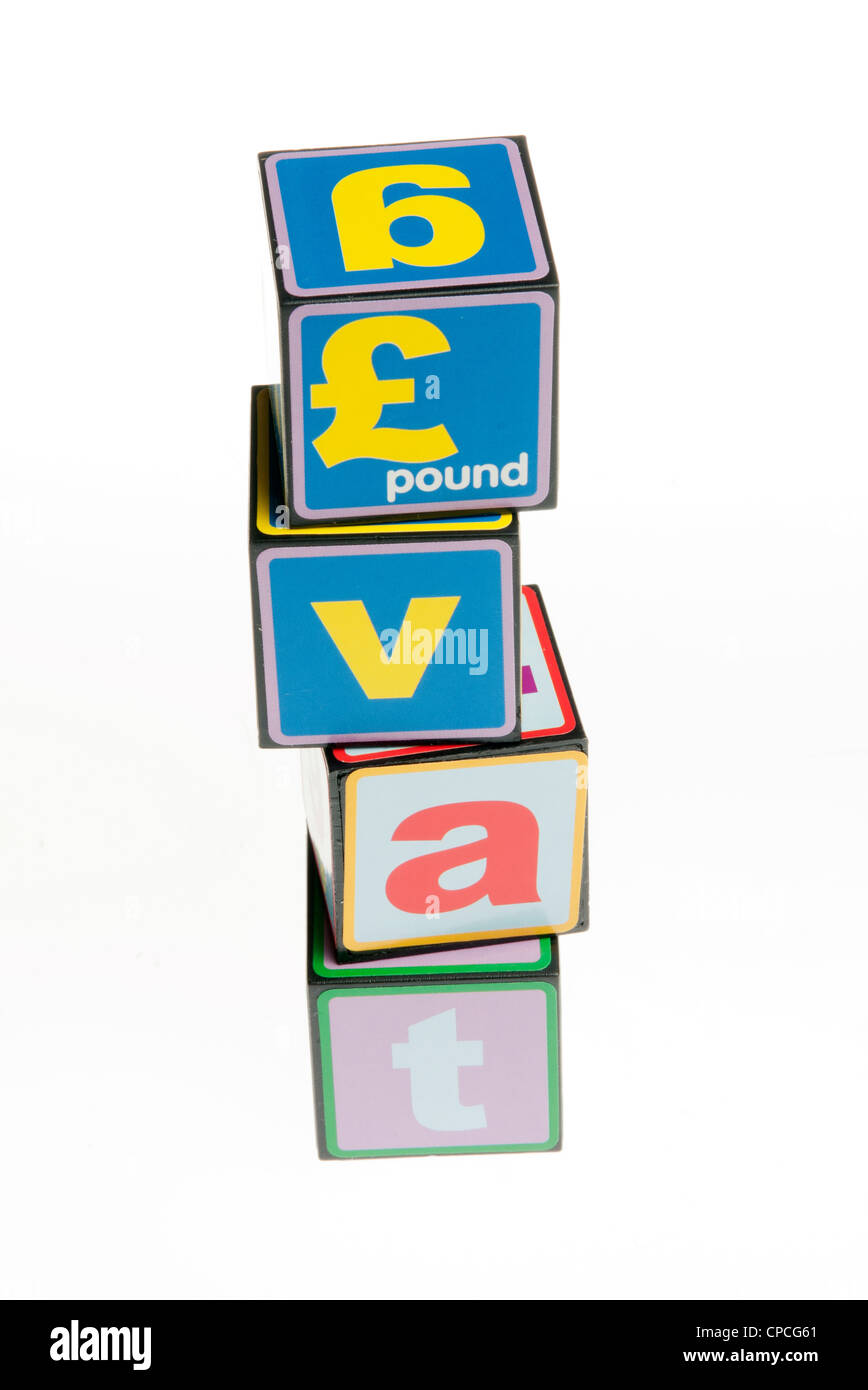Value-Mehrwertsteuer-Konzept mit Spielzeug Bausteine Stockfoto