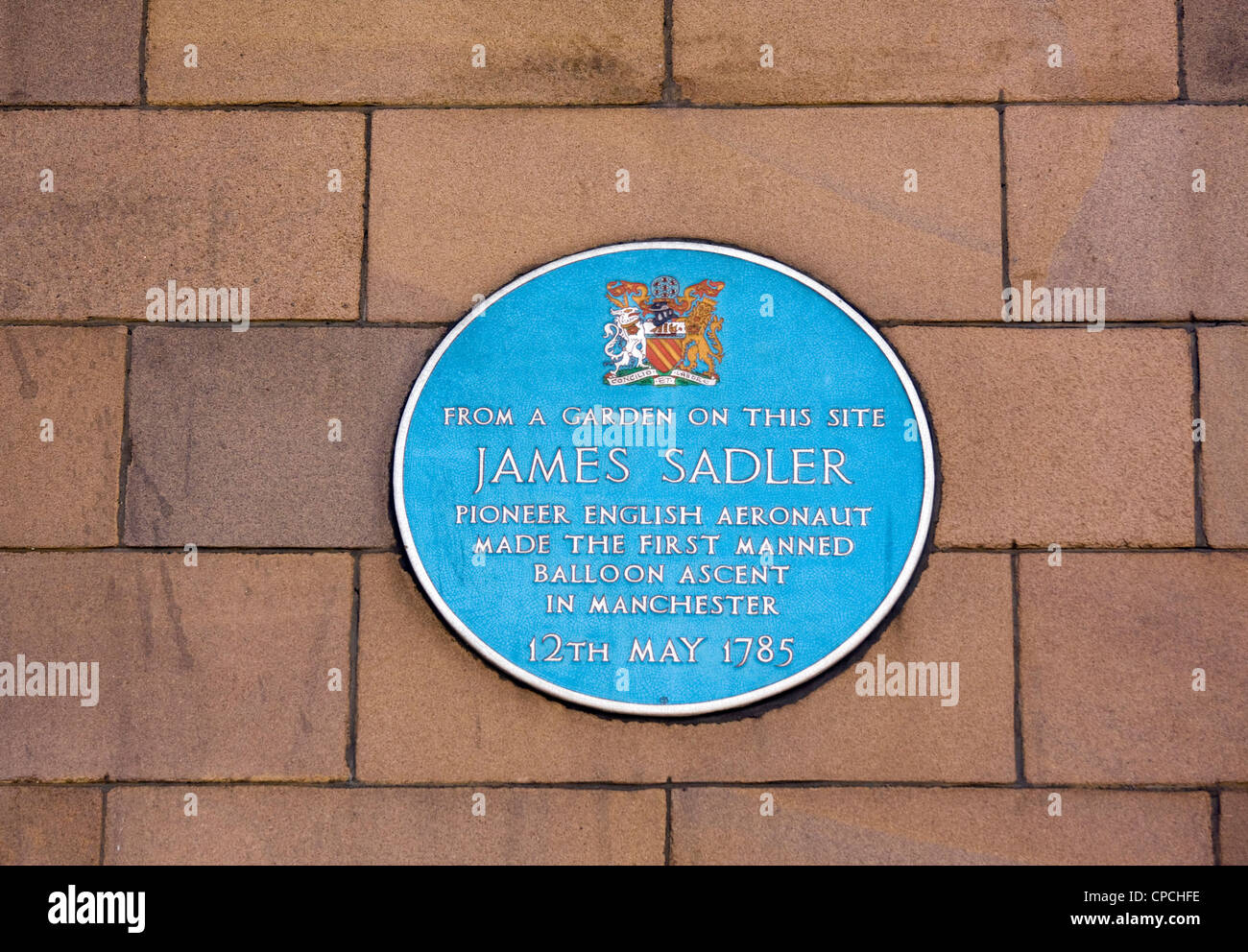 Blaue Plakette für James Sadler Stockfoto