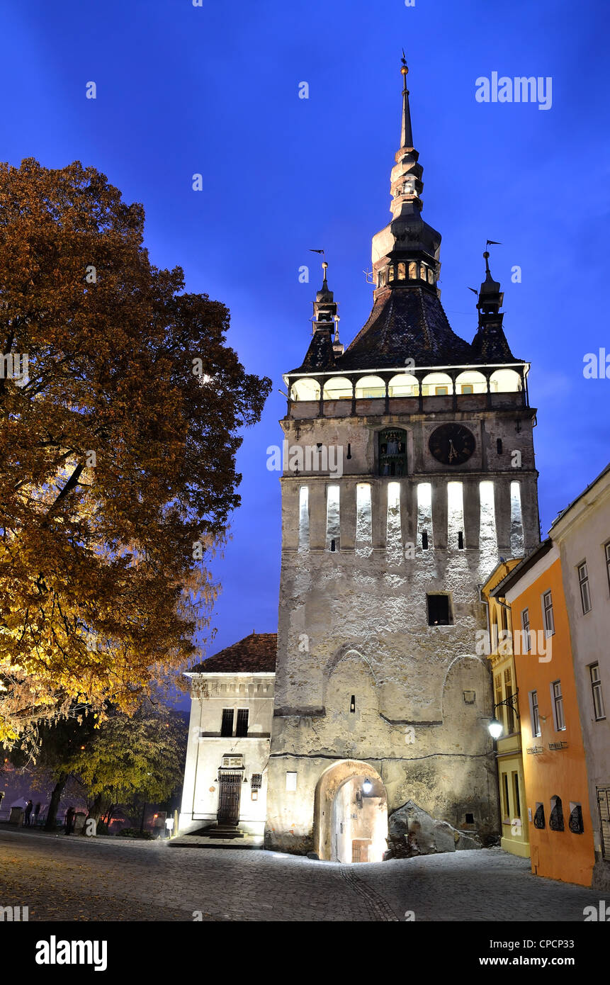 Sighisoara, Uhrturm, sächsischen Wahrzeichen von Siebenbürgen in Rumänien Stockfoto